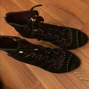 BCBGeneration Black Studded Suede Peep Toe Shoe